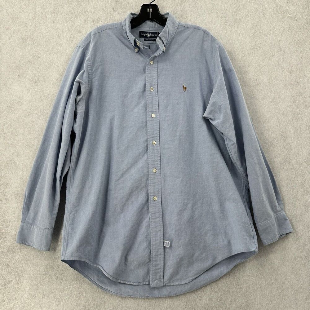 Ralph Lauren Shirt Mens 16 Blue Chambray Denim Light Wash Flesh Pony Long Sleeve